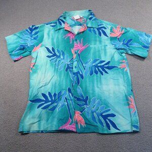 Hilo Hattie Men's 2XL Blue Hawaiian Shirt Ocean Seaweed Button Down Short Sleeve